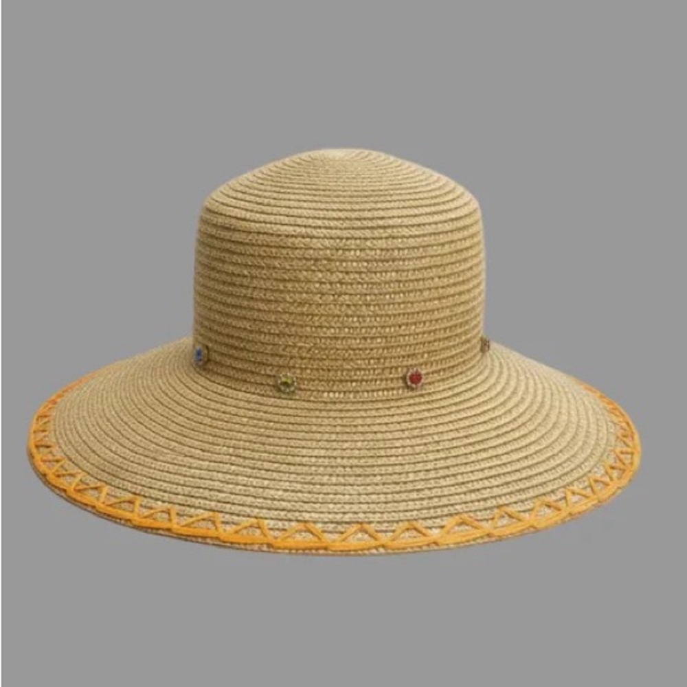 Festival Bucket Straw Hat with Rhinestone Embellishments